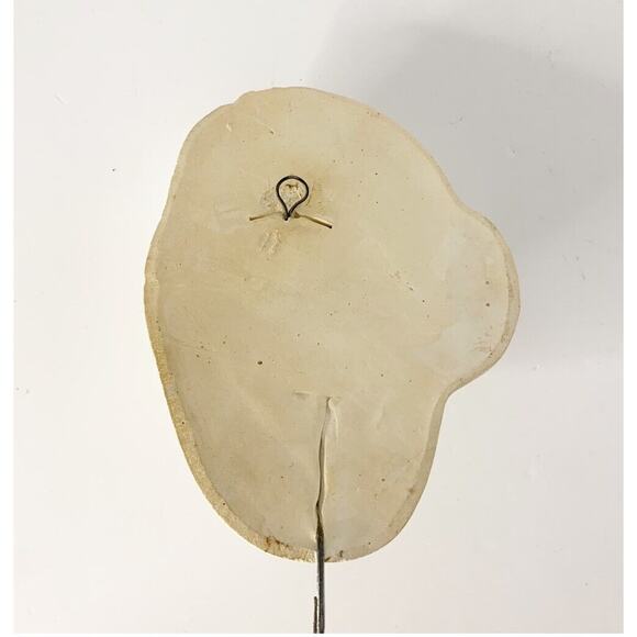 Vtg Chalk Ware Woman Head Wall Hanging Feather Hat Plaster Antique Lady Key Hook - Picture 2 of 8